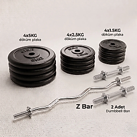Orka Pro 36 kg Döküm Plaka - Z Bar ve Dambıl Seti
